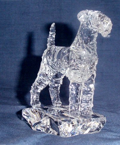 Hand-Sculpted Crystal Statue of Airedale Terrier 3/4 View