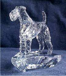 Hand-Sculpted Crystal Statue of Airedale Terrier 3/4 View