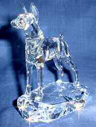 Hand-Sculpted Crystal Statue of Doberman Pinscher 3/4 View
