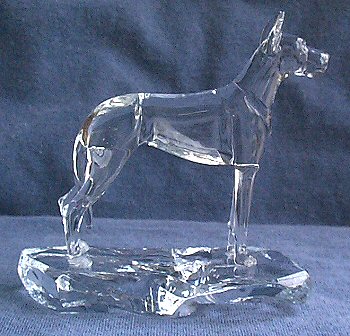 Hand-Sculpted Crystal Statue of Great Dane with Cropped Ears Side View 