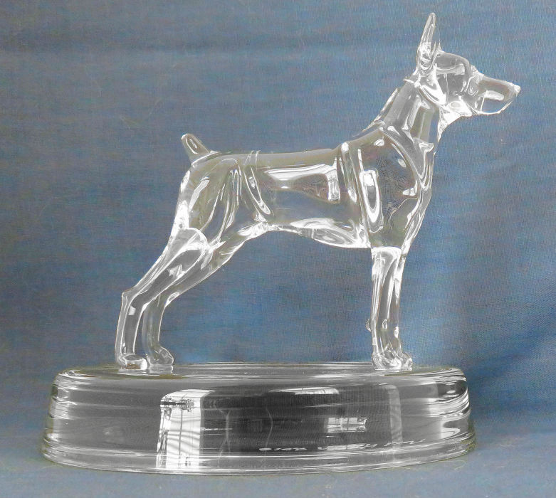 Hand-Sculpted Crystal Statue of Doberman Pinscher Side View