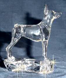 Hand-Sculpted Crystal Statue of Miniature Pinscher - Min Pin - Side View